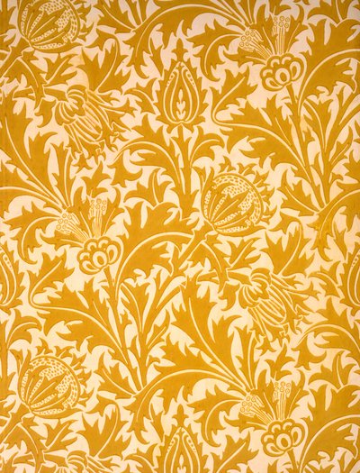 「アザミ」壁紙デザイン、19世紀後半（紙に色木版画） 作： William Morris